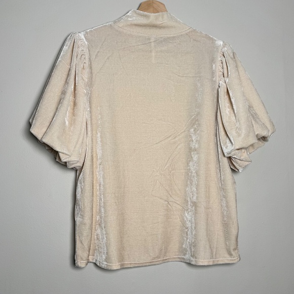 Free People Claudia Velvet Puff Sleeve Blouse in Champagne Toast Sz M - Picture 8 of 11